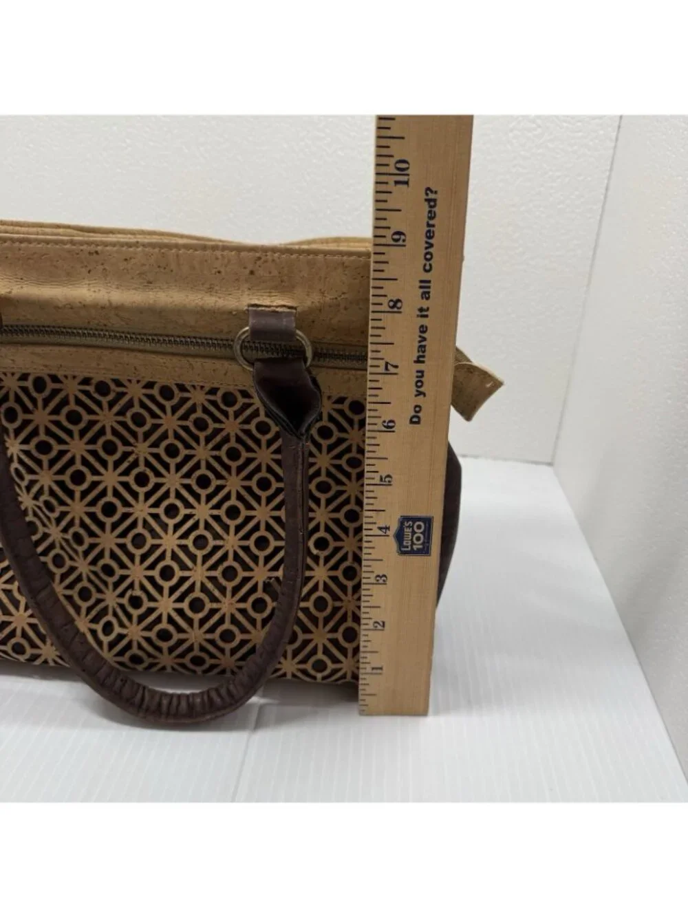 Natural Cork Satchel Bag 1SZ Tan Brown Laser Cut Portugal Vegan Eco Granola Boho